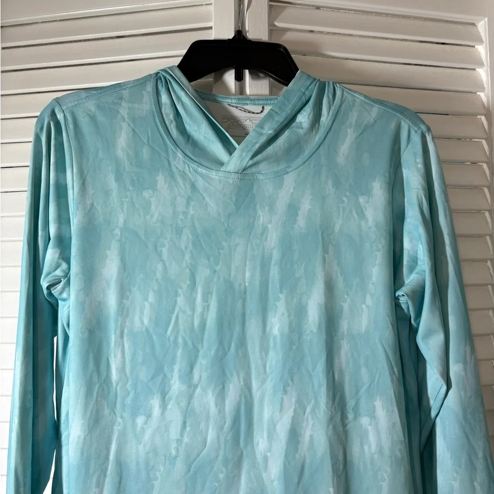Patagonia Capilene Cool Daily Graphic Lightweight Hoodie Womens Aqua Blue Sz M - Picture 4 of 13